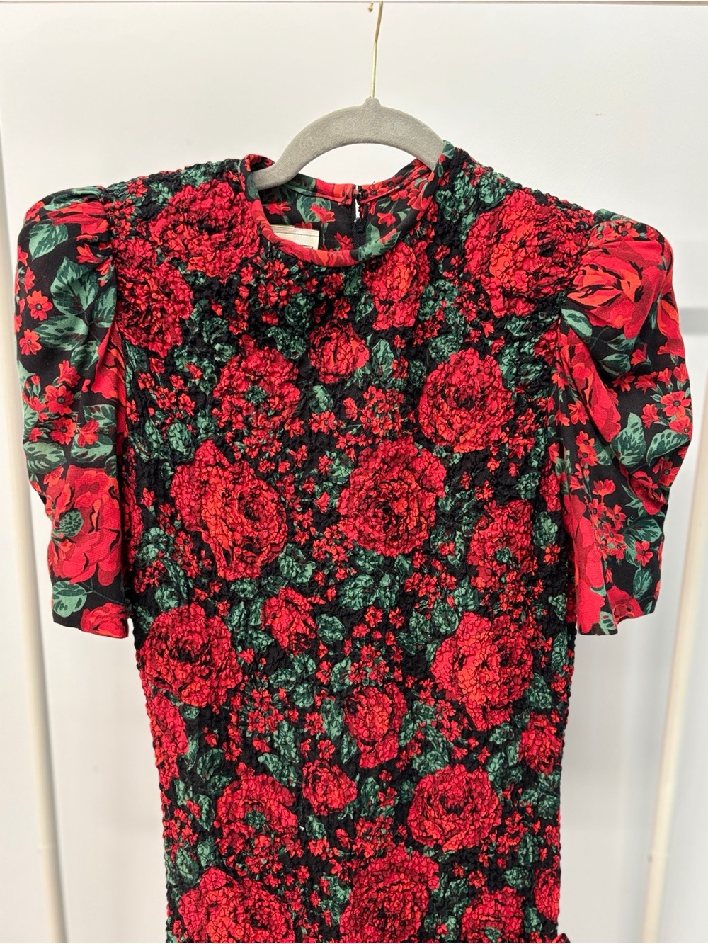 Act I New York Roses (Red & Green) Dress - Women's Elegant Rose Print Dress - Picture 3 of 9